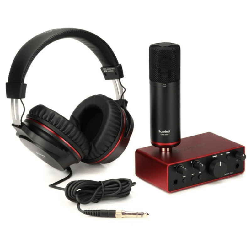 Focusrite Scarlett Solo Studio 4th Gen Recording Bundle Scarlett Solo Audio Interface, CM25 MkIII Condenser Microphone, SH-450 Headphones, and XLR Cable